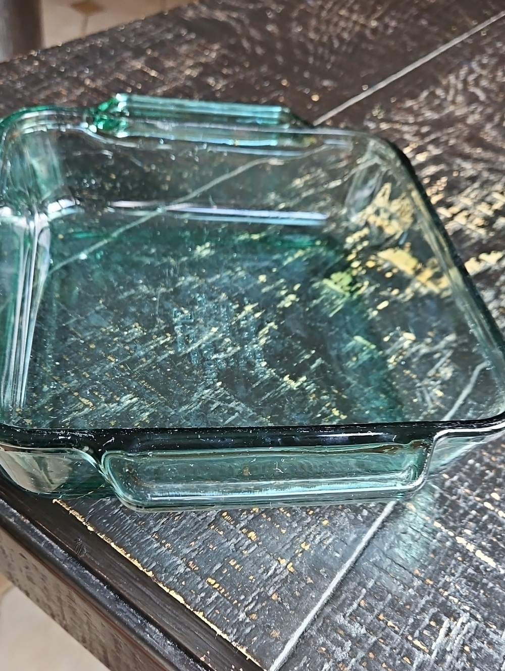 Vintage  Anchor Hocking #1035 Green Glass Square 8" X 8" Baking Dish
